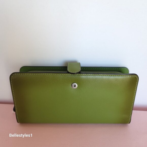 COACH Smooth Leather Skinny Snap-Tab Closure Wallet with ID Window- Dark Lime⭐🎈 - Picture 9 of 16